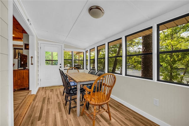 619 Crossland Creek Ct, Tamassee, SC 29686 - sunroom featuring plenty of natural light, baseboards, wood finished floors, and lofted ceiling