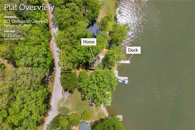 621 Crossland Creek Ct, Tamassee, SC 29686 - aerial overview of property's location featuring a nearby body of water and property parcel outlined