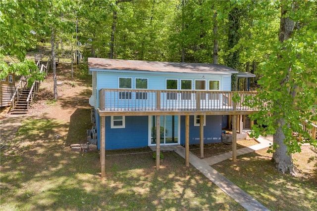 621 Crossland Creek Ct, Tamassee, SC 29686 - rear view of house featuring stairway and a wooden deck