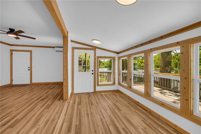 621 Crossland Creek Ct, Tamassee, SC 29686 - foyer with lofted ceiling, plenty of natural light, baseboards, light wood-style floors, and a wall unit AC