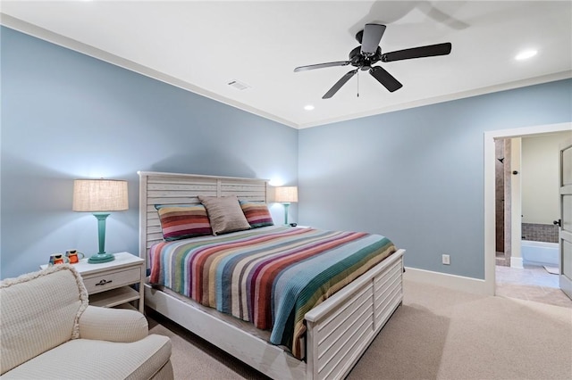 109 Laurel Pond Way, Sunset, SC 29685 - bedroom featuring baseboards, carpet floors, recessed lighting, a ceiling fan, and ensuite bathroom