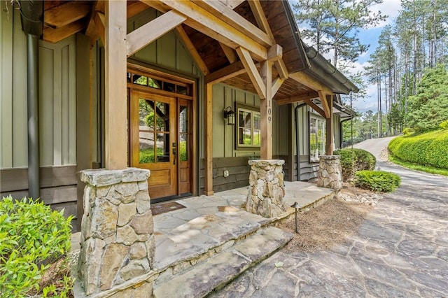 109 Laurel Pond Way, Sunset, SC 29685 - doorway to property featuring board and batten siding and a porch