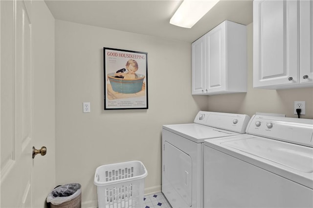 451 Cedar Creek Rd, Sunset, SC 29685 - laundry room with cabinet space, separate washer and dryer, and baseboards