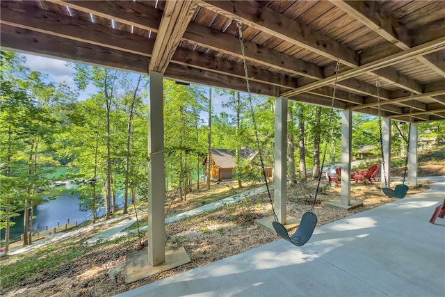 451 Cedar Creek Rd, Sunset, SC 29685 - view of patio featuring a water view and view of wooded area