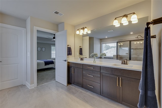 709 Whitemarsh Ave, Simpsonville, SC 29680 - ensuite bathroom with a stall shower, double vanity, and a ceiling fan
