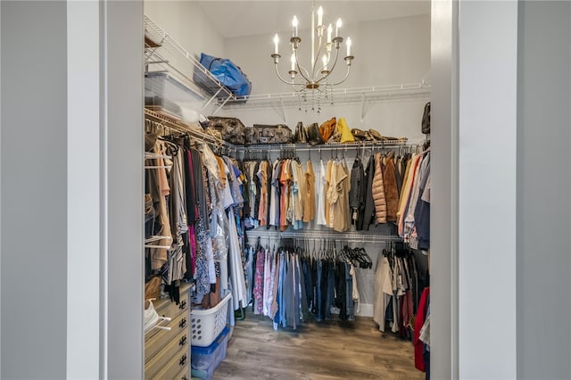 130 Paulan Rd, Williamston, SC 29697 - walk in closet featuring wood finished floors and a chandelier