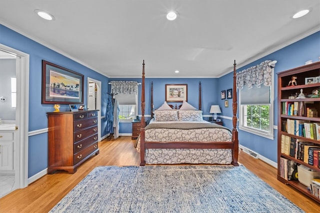 224 Sheffield Rd, Greer, SC 29651 - bedroom with baseboards, ornamental molding, light wood-style flooring, and recessed lighting
