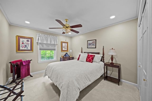224 Sheffield Rd, Greer, SC 29651 - carpeted bedroom with a closet, baseboards, ornamental molding, recessed lighting, and ceiling fan