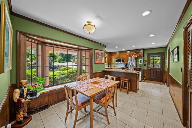 224 Sheffield Rd, Greer, SC 29651 - dining area with crown molding, wainscoting, and recessed lighting