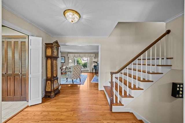 224 Sheffield Rd, Greer, SC 29651 - entryway featuring wood finished floors, ornamental molding, stairs, and baseboards