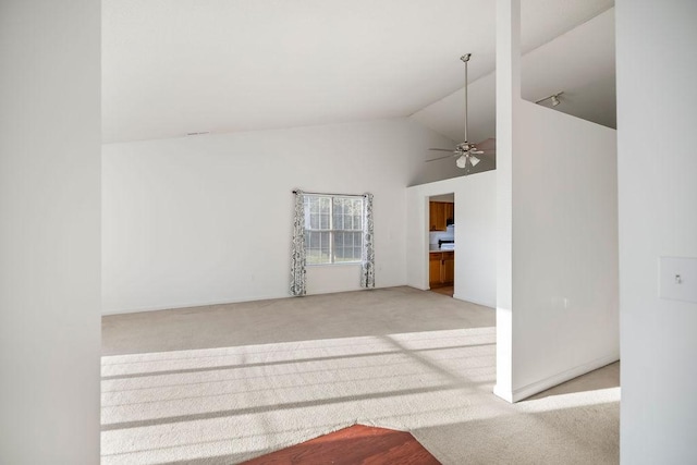 111 Coachman Ct, Anderson, SC 29625 - unfurnished living room featuring carpet floors, a ceiling fan, and high vaulted ceiling