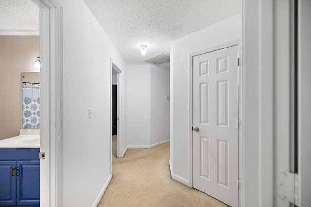 111 Coachman Ct, Anderson, SC 29625 - hall with a textured ceiling, light colored carpet, baseboards, and a sink