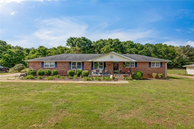 203 Greenmeadow Cir, Anderson, SC 29626 - ranch-style house with a porch, brick siding, and a front lawn