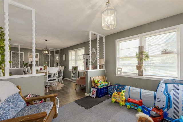 203 Greenmeadow Cir, Anderson, SC 29626 - recreation room featuring a chandelier and wood finished floors