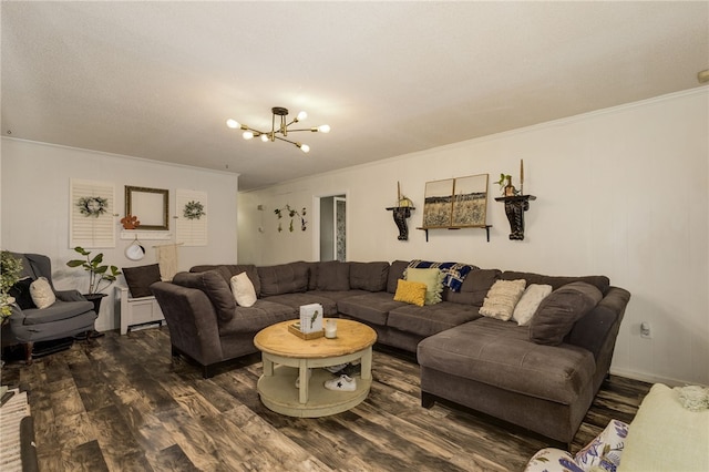 203 Greenmeadow Cir, Anderson, SC 29626 - living room with crown molding, wood finished floors, and a chandelier