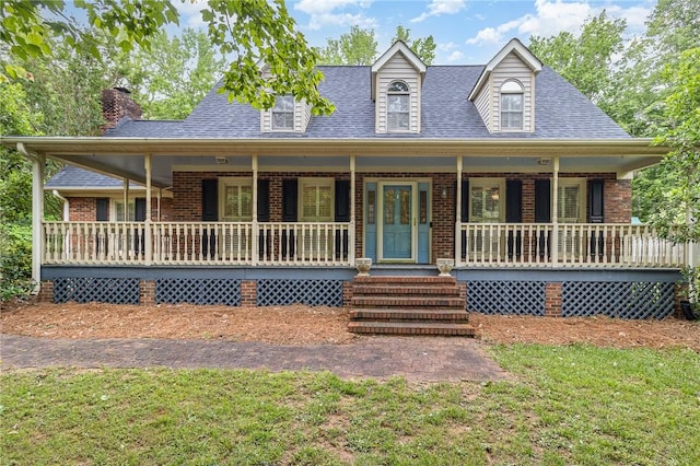 503 Columbine Ct, Easley, SC 29642 - view of front of property featuring a chimney, a porch, brick siding, and roof with shingles