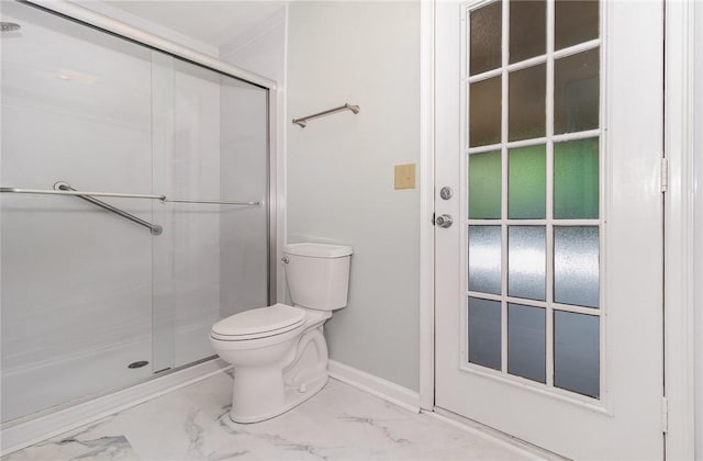 503 Columbine Ct, Easley, SC 29642 - bathroom with marble finish flooring, a stall shower, and toilet