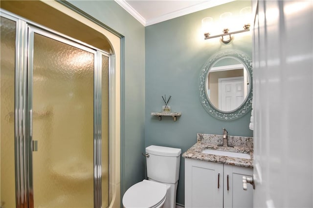 32 Par Harbor Way, Salem, SC 29676 - full bathroom with ornamental molding, a stall shower, toilet, and vanity