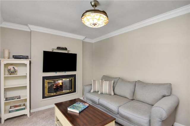 32 Par Harbor Way, Salem, SC 29676 - living area with light colored carpet, ornamental molding, baseboards, and a glass covered fireplace