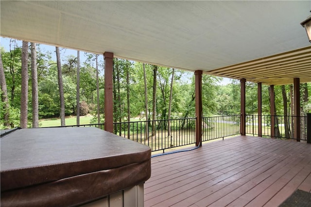 32 Par Harbor Way, Salem, SC 29676 - deck with a covered hot tub and view of wooded area