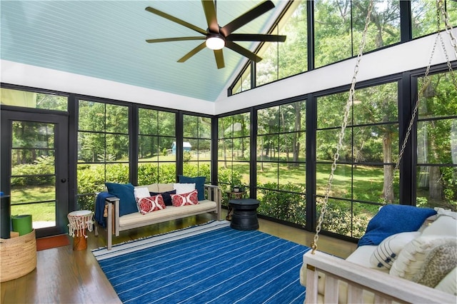 224 Edgewood Dr, Seneca, SC 29678 - sunroom featuring outdoor lounge area, ceiling fan, and lofted ceiling