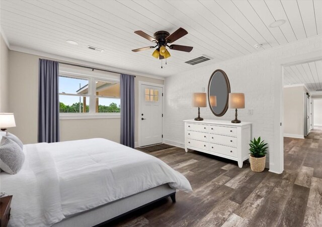 101 Fairview Dr, Greenville, SC 29609 - bedroom with wooden ceiling, wood finished floors, a ceiling fan, and baseboards
