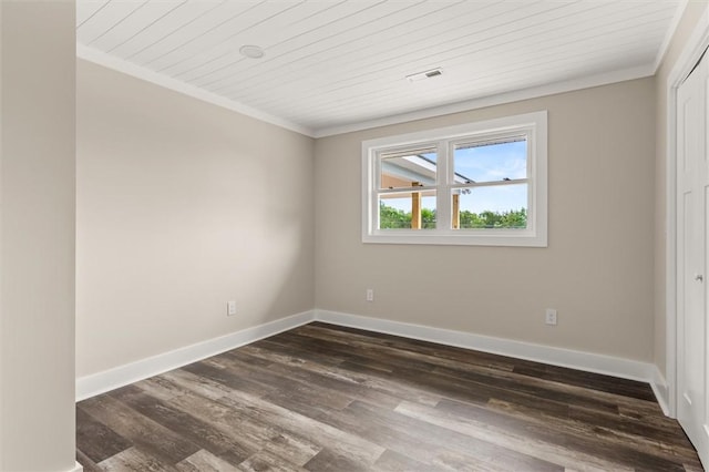 101 Fairview Dr, Greenville, SC 29609 - unfurnished room with wooden ceiling, crown molding, dark wood-type flooring, and baseboards