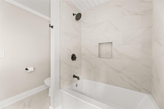 101 Fairview Dr, Greenville, SC 29609 - full bathroom featuring baseboards, toilet, marble finish floors, and shower / bath combination