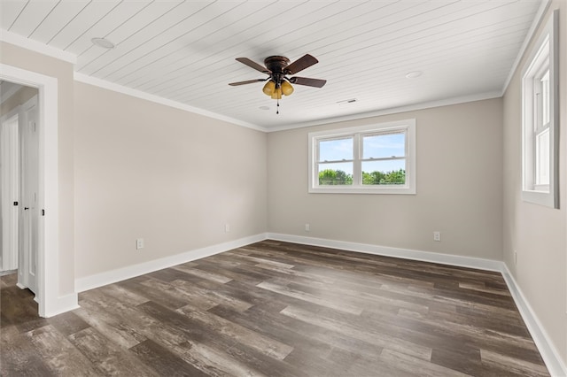 101 Fairview Dr, Greenville, SC 29609 - spare room with wooden ceiling, crown molding, dark wood-style flooring, ceiling fan, and baseboards