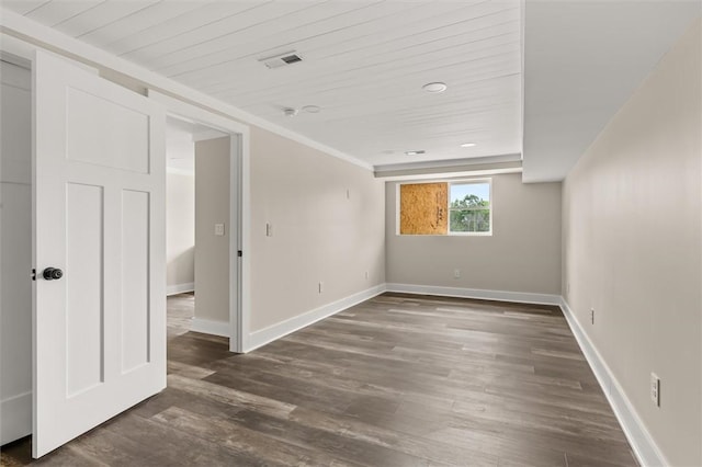101 Fairview Dr, Greenville, SC 29609 - unfurnished room featuring dark wood-style flooring, baseboards, wooden ceiling, and recessed lighting