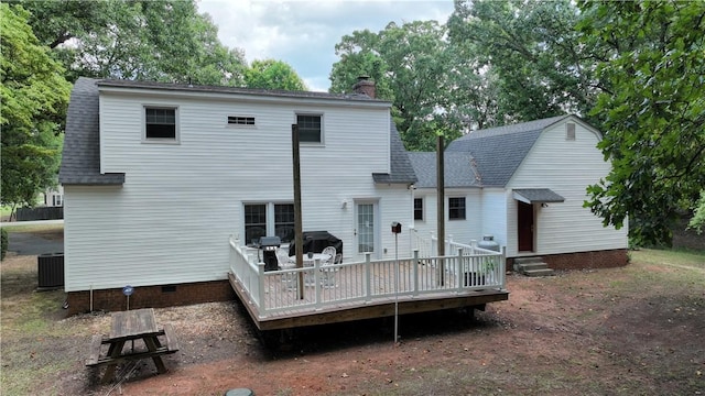 1211 Manse Jolly Rd, Anderson, SC 29621 - back of house with a chimney, a shingled roof, crawl space, a wooden deck, and entry steps