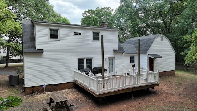 1211 Manse Jolly Rd, Anderson, SC 29621 - back of house featuring crawl space, a chimney, a shingled roof, cooling unit, and a wooden deck
