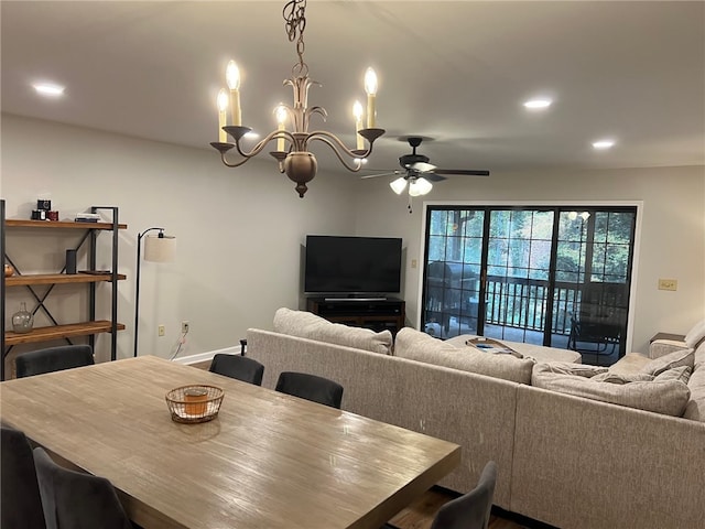 2153 Shea Ln, Seneca, SC 29672 - dining space with recessed lighting, a ceiling fan, and a chandelier