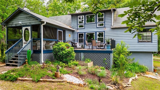220 Family Dr, Seneca, SC 29678 - rear view of property with a sunroom and a wooden deck