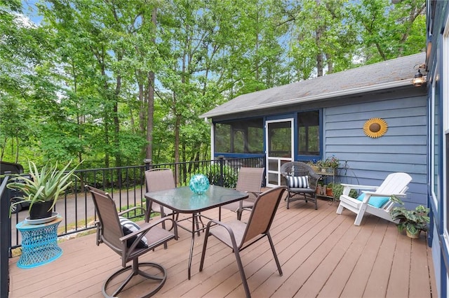 220 Family Dr, Seneca, SC 29678 - deck featuring outdoor dining area and a sunroom
