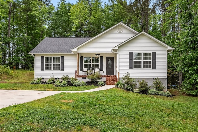 600 Brook St, Honea Path, SC 29654 - view of front of home with a porch, crawl space, a front lawn, and roof with shingles