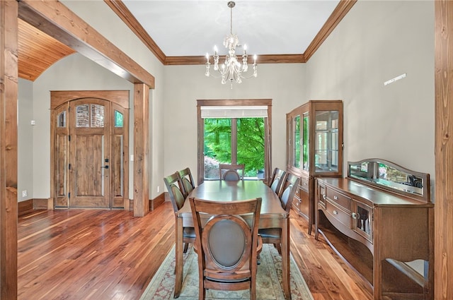 503 Greystoke Cv, Seneca, SC 29678 - dining space with a chandelier, wood-type flooring, ornamental molding, and baseboards