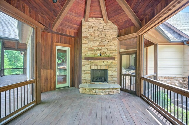 503 Greystoke Cv, Seneca, SC 29678 - deck featuring a stone fireplace