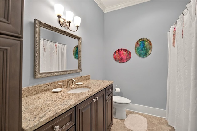 503 Greystoke Cv, Seneca, SC 29678 - full bathroom featuring ornamental molding, toilet, baseboards, vanity, and tile patterned flooring