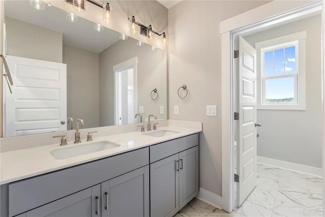 1004 Gaineswood Rd, Anderson, SC 29625 - full bath with marble finish flooring, baseboards, and double vanity
