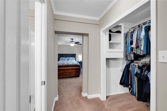 spacious closet with carpet flooring and a ceiling fan
