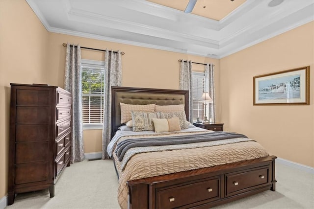 110 Red Maple Cir, Easley, SC 29642 - bedroom featuring light carpet, a raised ceiling, crown molding, and ceiling fan
