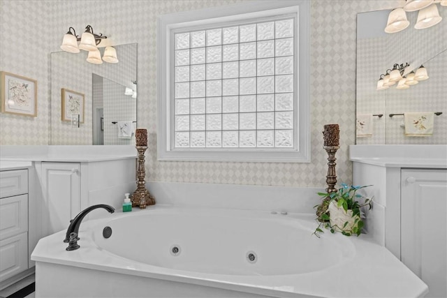 110 Red Maple Cir, Easley, SC 29642 - bathroom featuring wallpapered walls, vanity, and a whirlpool tub