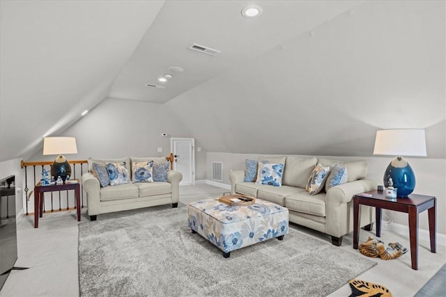 110 Red Maple Cir, Easley, SC 29642 - living room featuring lofted ceiling, carpet floors, and recessed lighting