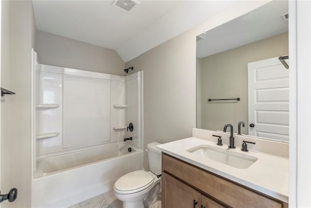 327 Thompson Rd, Taylors, SC 29687 - full bath featuring toilet, vanity, shower / bathtub combination, and lofted ceiling