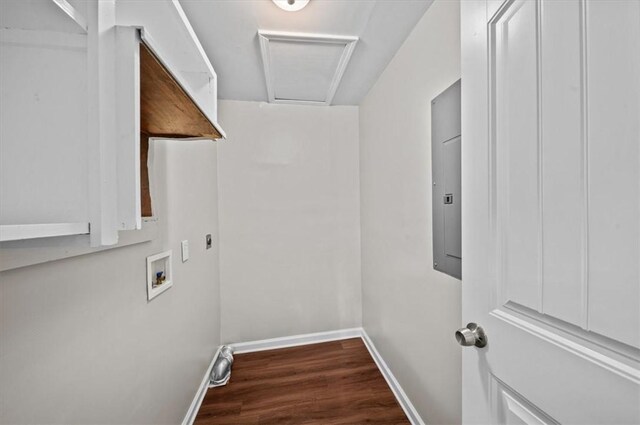 1922 Dobbins Ave, Anderson, SC 29625 - laundry area with wood finished floors, hookup for a washing machine, baseboards, electric dryer hookup, and electric panel