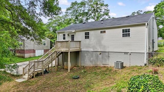 1922 Dobbins Ave, Anderson, SC 29625 - back of property featuring stairs, a deck, central AC, and fence