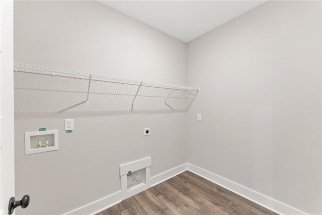 1002 Princeton Rd, Williamston, SC 29697 - clothes washing area with hookup for an electric dryer, dark wood-type flooring, baseboards, and washer hookup