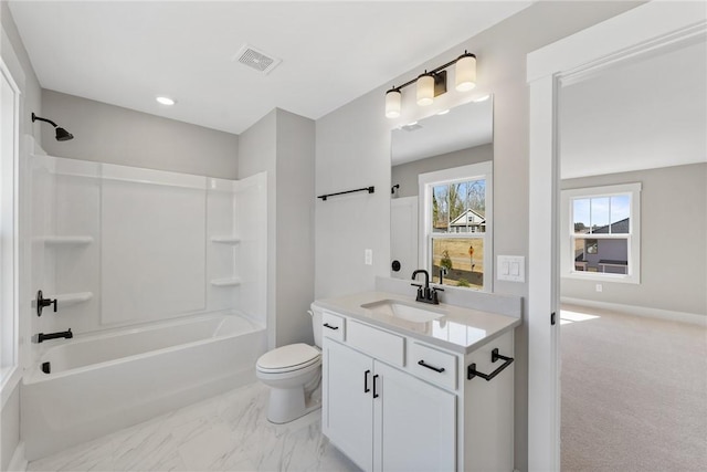 1002 Princeton Rd, Williamston, SC 29697 - bathroom featuring toilet, shower / tub combination, vanity, baseboards, and recessed lighting