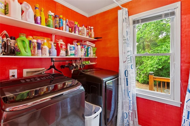 310 Fernwood Dr, Salem, SC 29676 - laundry room with washing machine and dryer and ornamental molding